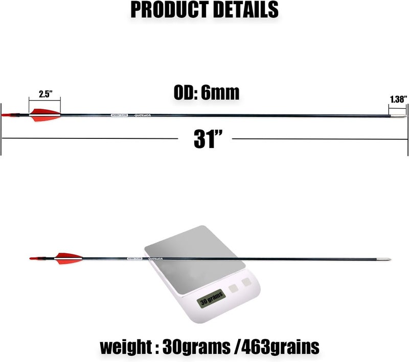 BOWSOUL 31“ Archery Arrows Training Practice Target Arrows for Kids Youth or Beginners Streamlined Points Durable Shaft on Recurve Bows Youth Bow and Longbows(Pack of 12) - Image 2
